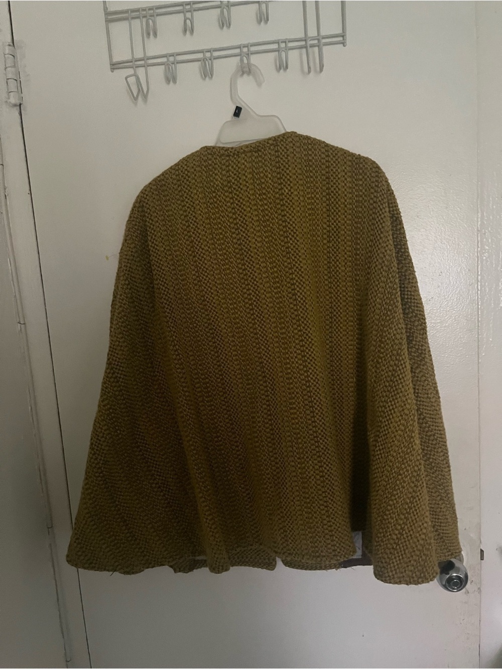 Puska Textured Olive Green Knit Swing Cardigan with Brown Accent - Picture 3 of 7